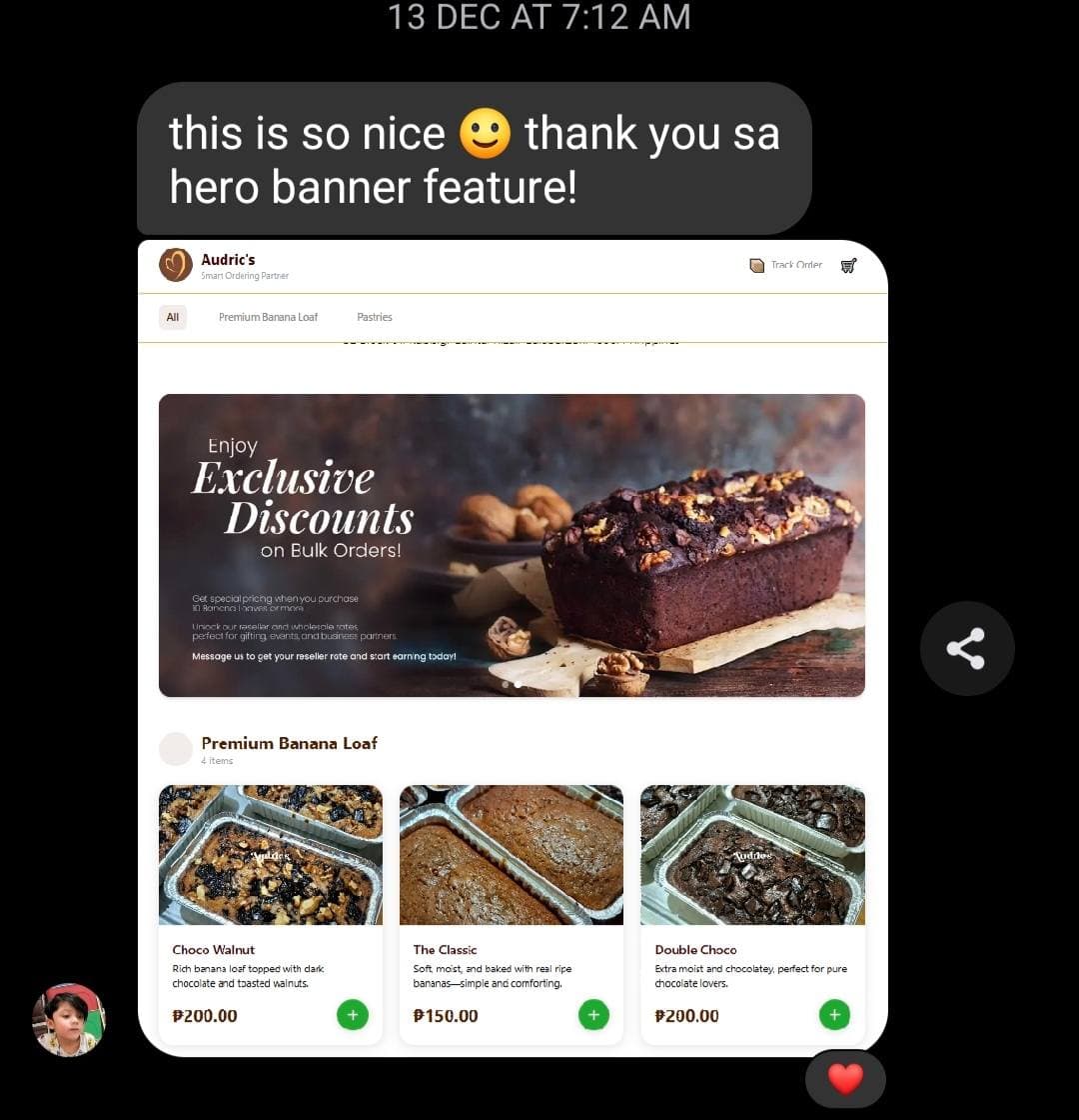 Client testimonial praising the hero banner feature